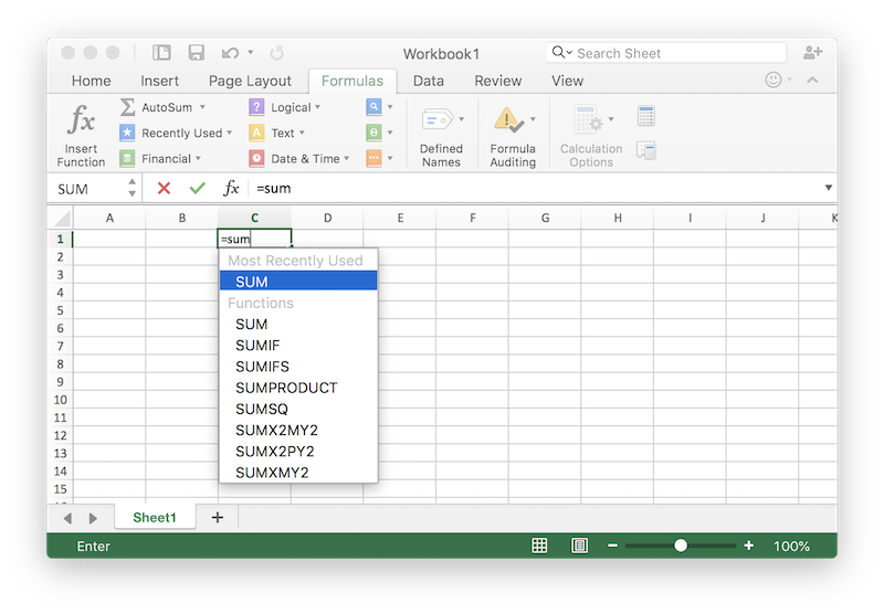 Excel Formulas Tab